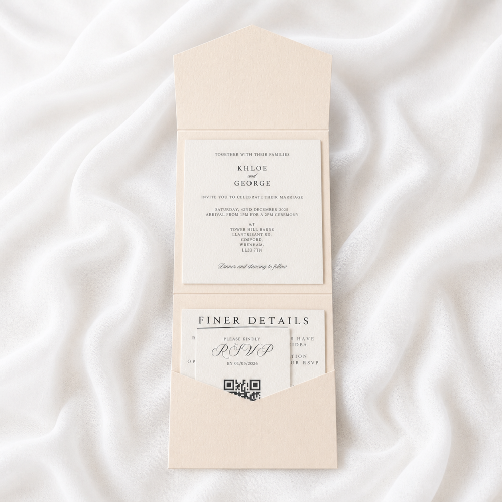 Beige Pocketfold Wedding Invitations - AI cleaned featured image